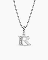 Pavé Initial Pendant Necklace in Sterling Silver with Diamond R